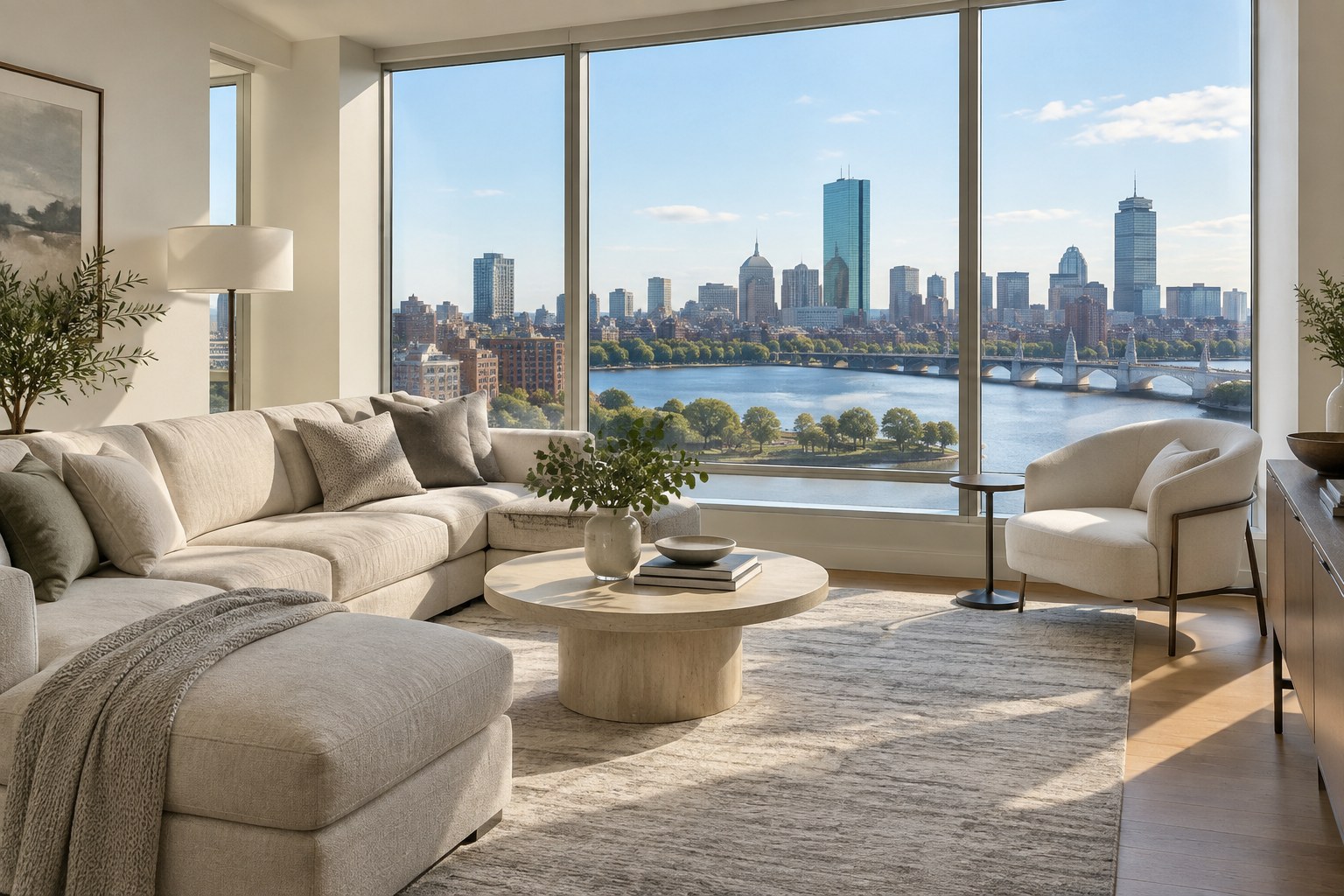 A bright Boston condo interior, illustrative